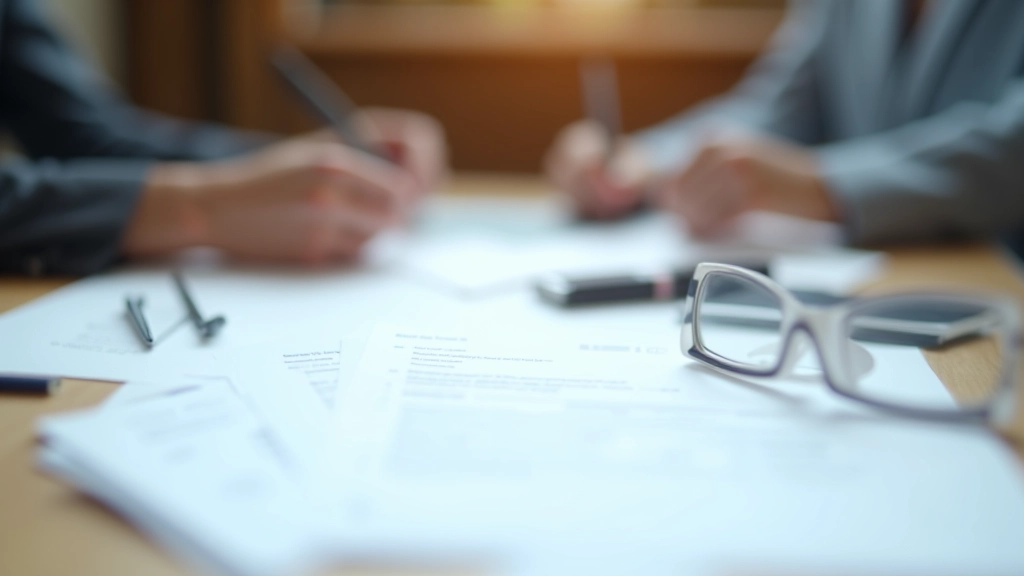 Verschiedene Verträge und Versicherungsdokumente auf Schreibtisch mit Brille
